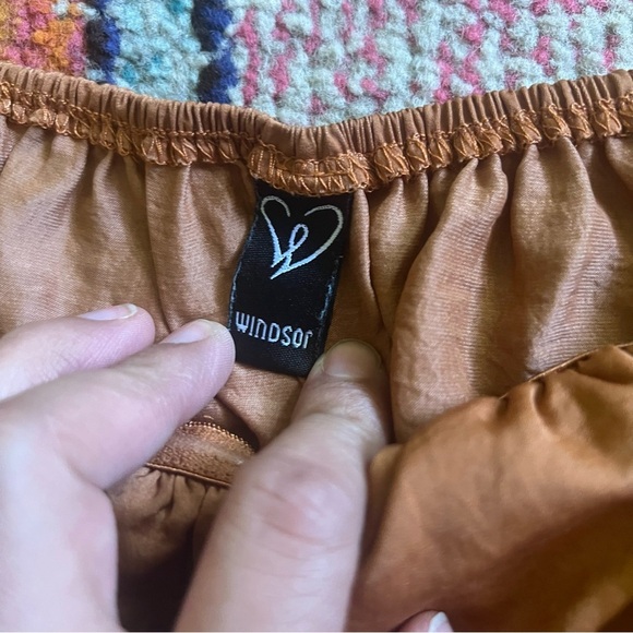 Windsor crop top long ballon sleeves silky brown size s - Picture 4 of 6